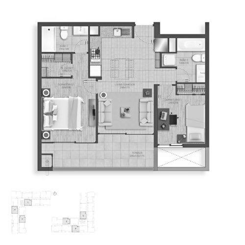 Planta 2D + 2B Cocina Abierta / Plaza La Florida - Socovesa