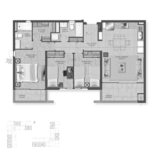 Planta 3D + 2B Cocina Integrada / Plaza La Florida - Socovesa