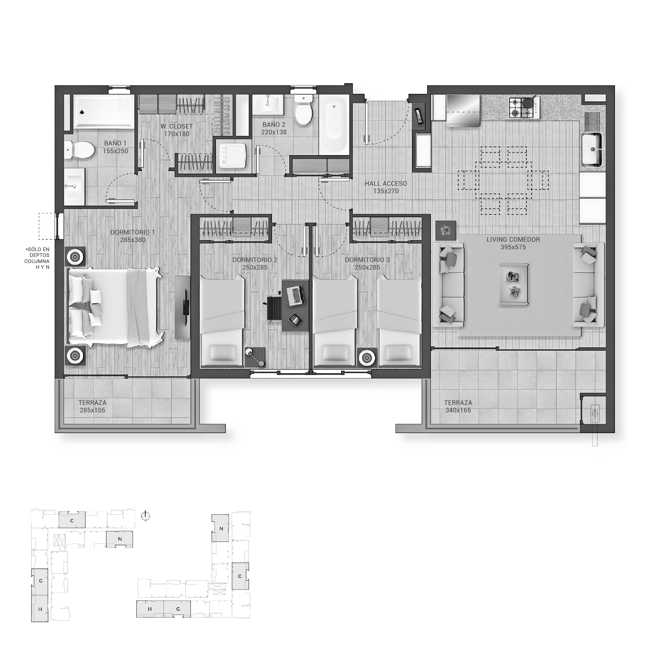 Planta 3D + 2B Cocina Integrada / Plaza La Florida - Socovesa